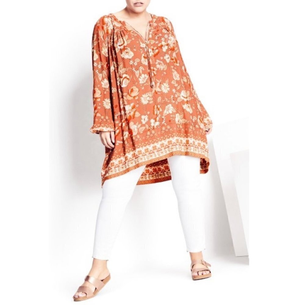 NWT City Chic Refinity Floral Oversized Tunic Top Lagenlook Relaxed‎ US Size 12